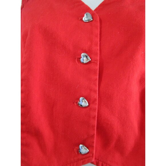 Vintage Banjo Red Heart Cut Out Buttons Crop Top Lace Accent USA Made Ladies M - Picture 7 of 16